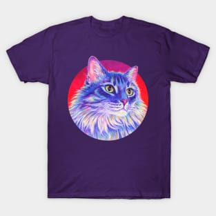 Purple Rainbow Longhair Tabby Cat T-Shirt